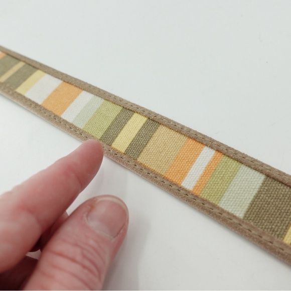 Eddie Bauer Tan Suede & Multicolor Canvas Stripe Belt Sz L Hiking Gorpcore - Picture 15 of 15